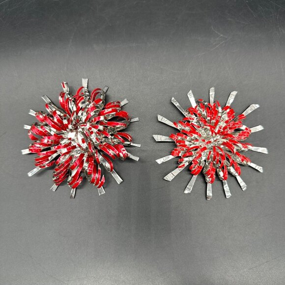 Vintage Atomic Starburst Christmas Ornaments Aluminum Handmade Set Of 2 Red - Picture 2 of 7
